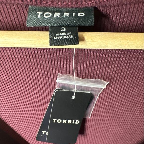 Torrid Ribbed Knit Button Front Detail Midi Dress Sz 3X Burgundy Pockets Stretch - Picture 6 of 13